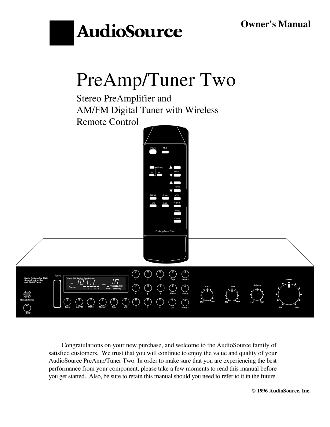 AudioSource SWTWO owner manual PreAmp/Tuner Two, Tuning 