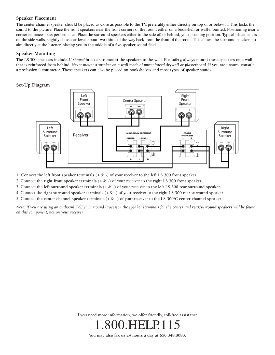 AudioSource SYSTEM 380 owner manual Speaker Placement, Speaker Mounting, Set-Up Diagram 