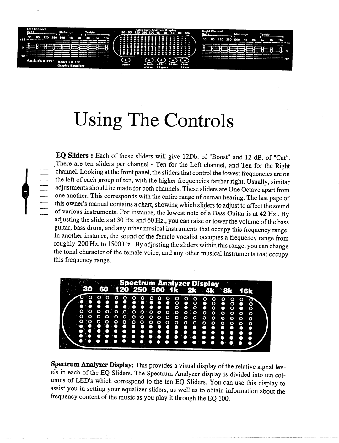 AudioSource ten-band stereo graphic equalizer with spectrum analyzer display, EQ 100 manual 