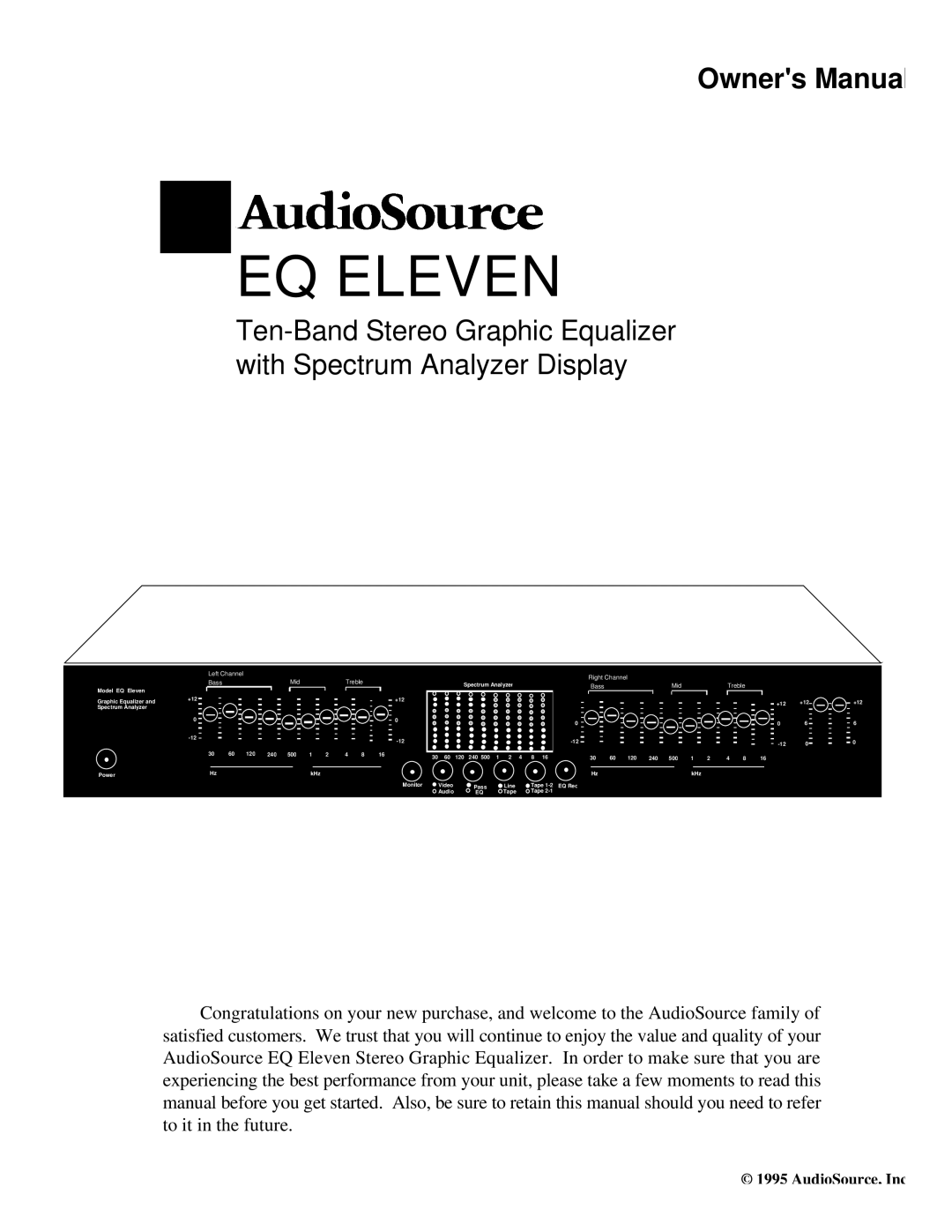 AudioSource Ten-Band Streo Graphic Equalizer with Spectrum Analyzer Display owner manual EQ Eleven 