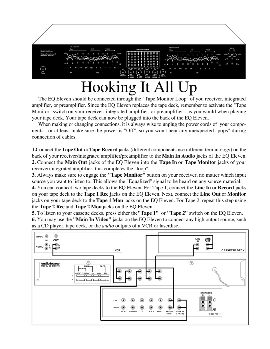 AudioSource Ten-Band Streo Graphic Equalizer with Spectrum Analyzer Display Hooking It All Up, VCR Cassette Deck 