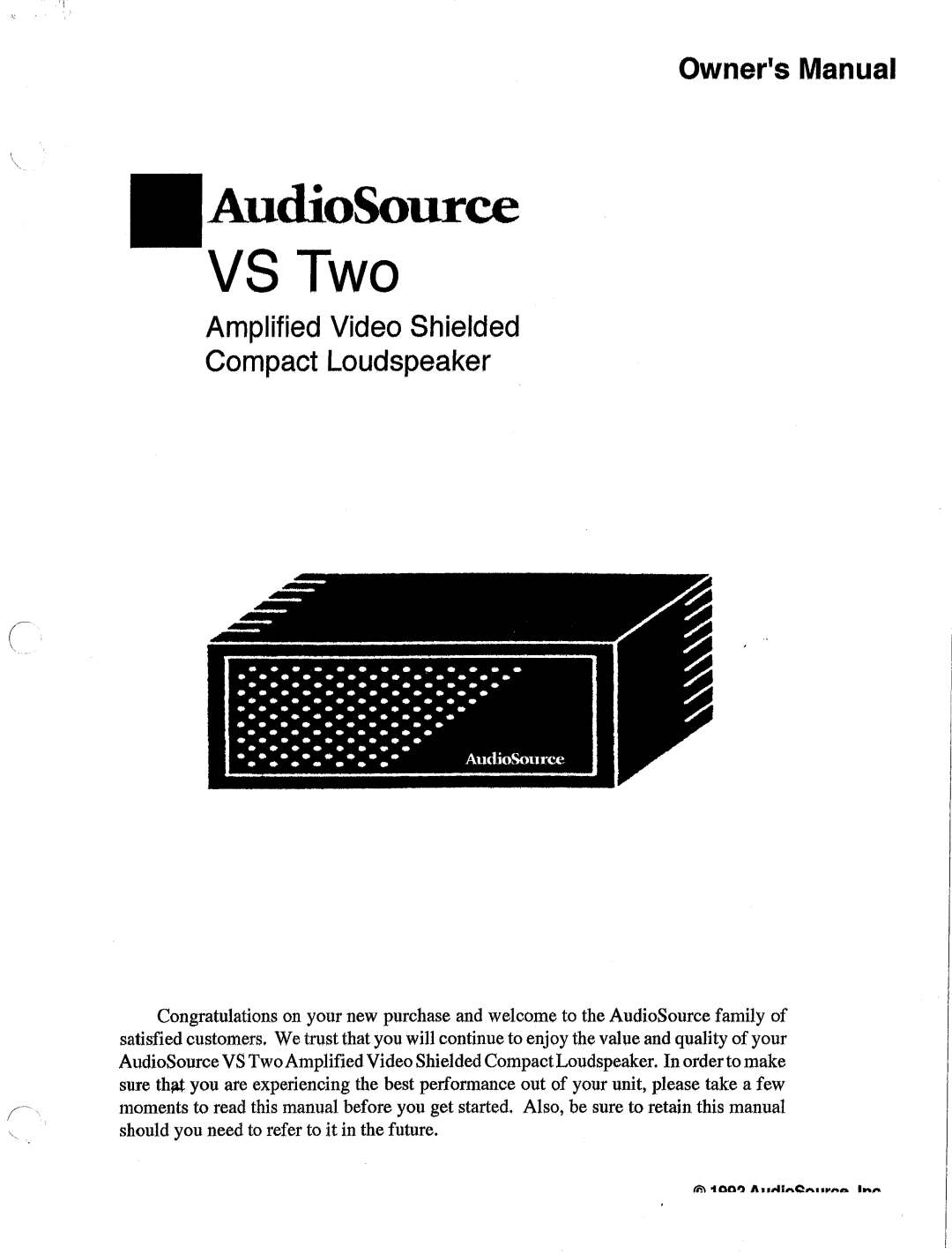 AudioSource Amplified Video Shielded Compact Loudspeaker, VS Two manual 