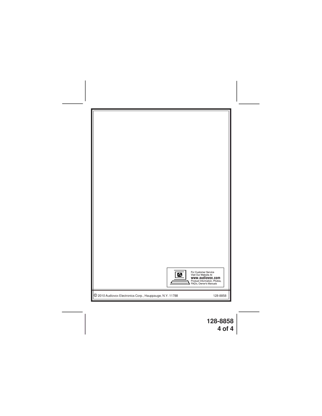 Audiovox 09XR1PR manual Audiovox Electronics Corp., Hauppauge, N.Y 128-8858 