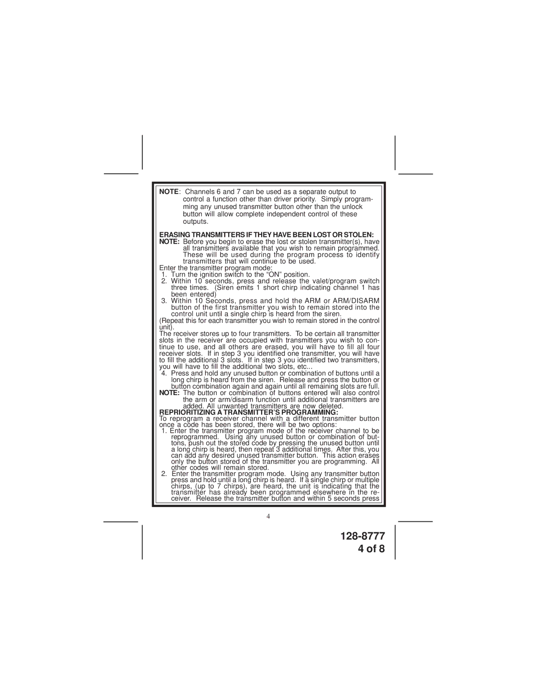 Audiovox 105BP manual Reprioritizing a TRANSMITTER’S Programming 