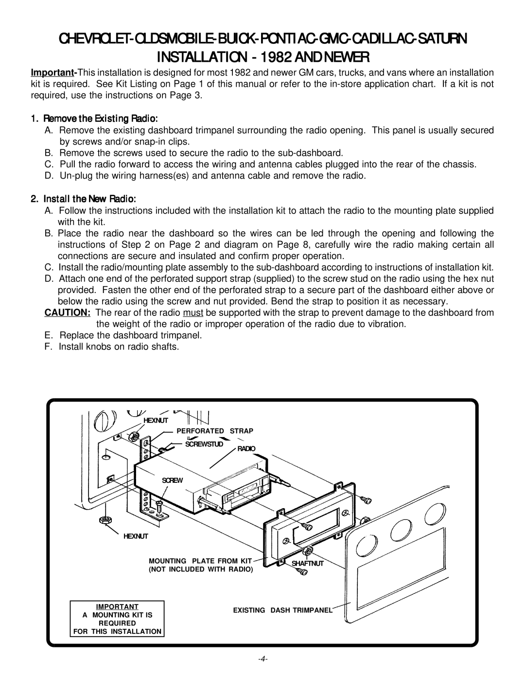 Audiovox 128-4874A installation instructions Installation 1982 and Newer 