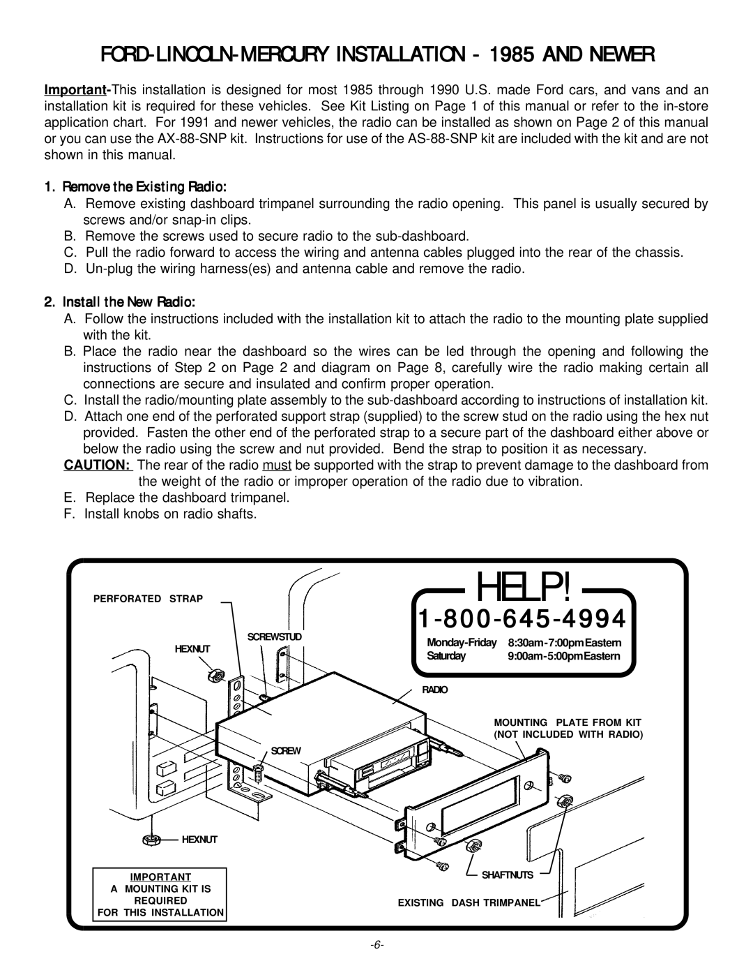 Audiovox 128-4874A installation instructions FORD-LINCOLN-MERCURY Installation 1985 and Newer 