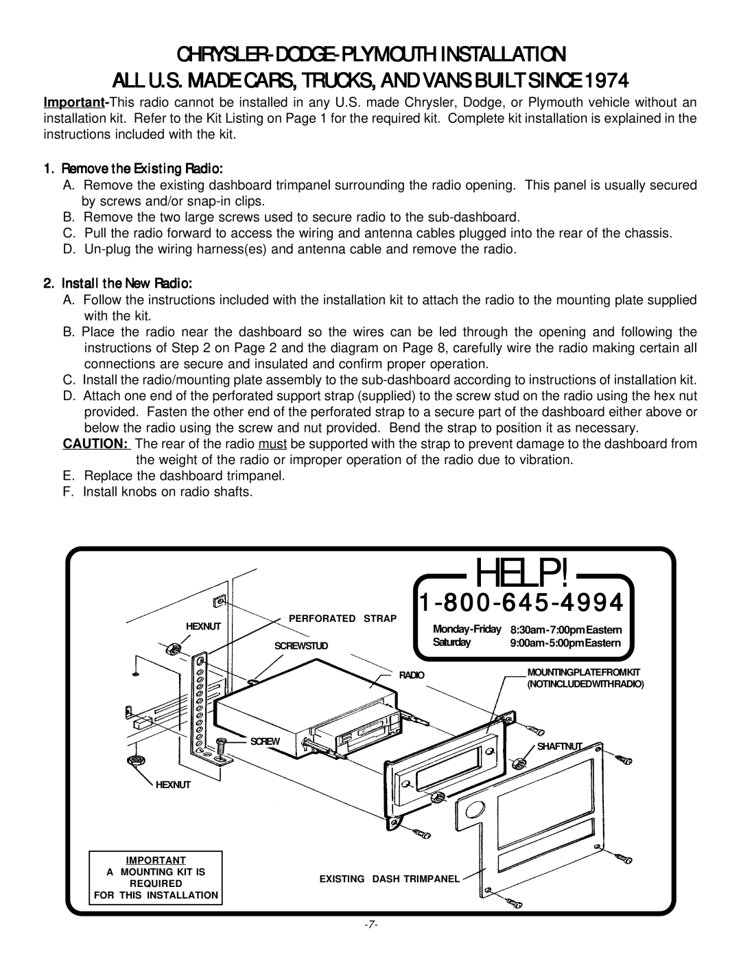 Audiovox 128-4874A CHRYSLER-DODGE-PLYMOUTH Installation, ALL U.S. Made CARS, TRUCKS, and Vans Built Since 