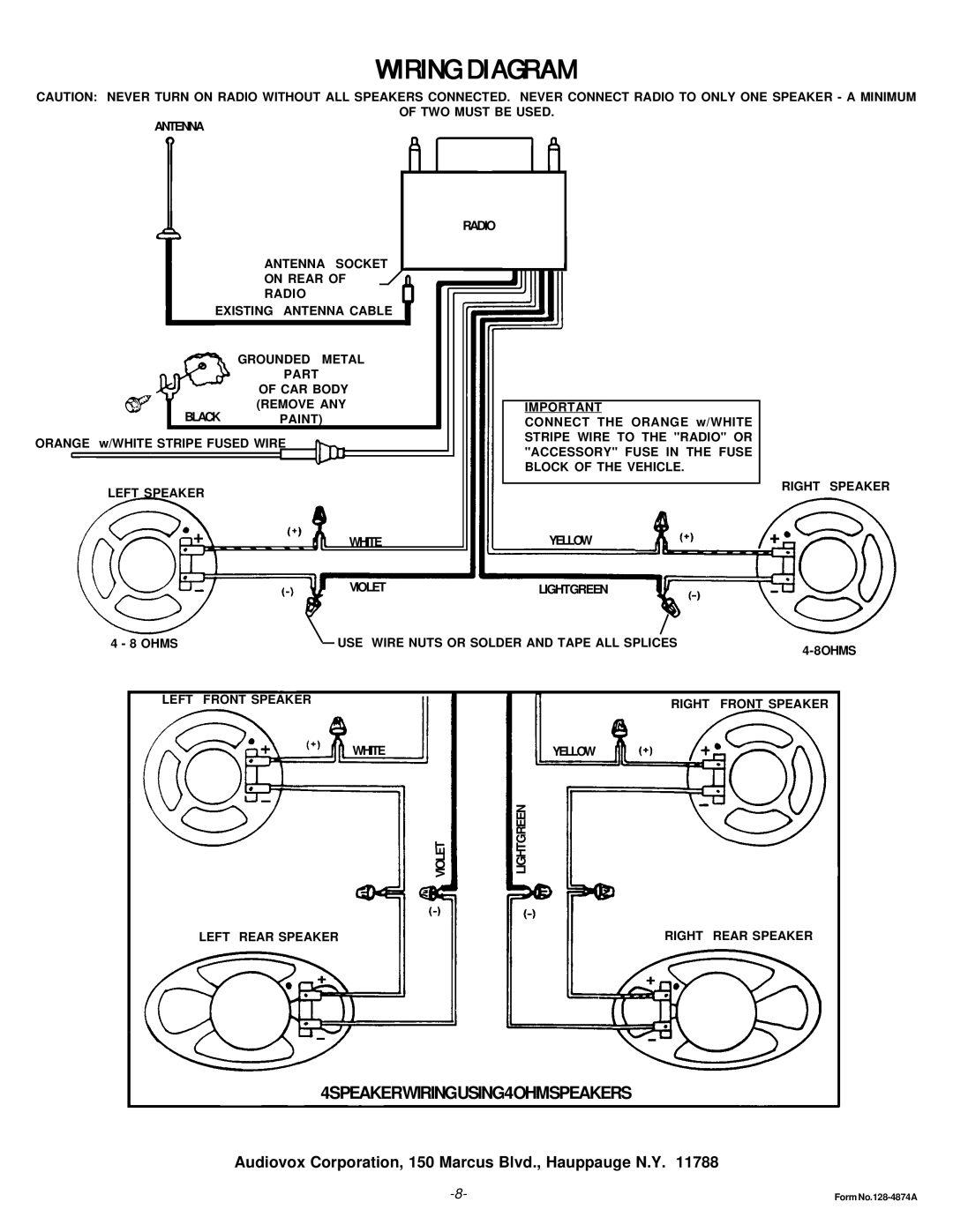 Audiovox 128-4874A installation instructions Wiring Diagram 