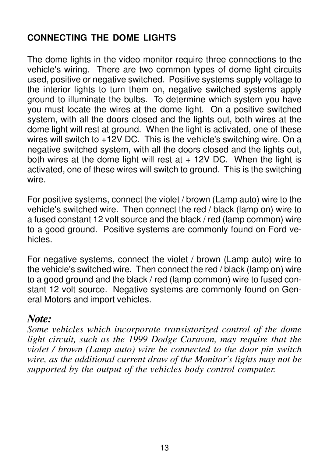 Audiovox 128-7744, 128-5495E installation manual Connecting the Dome Lights 