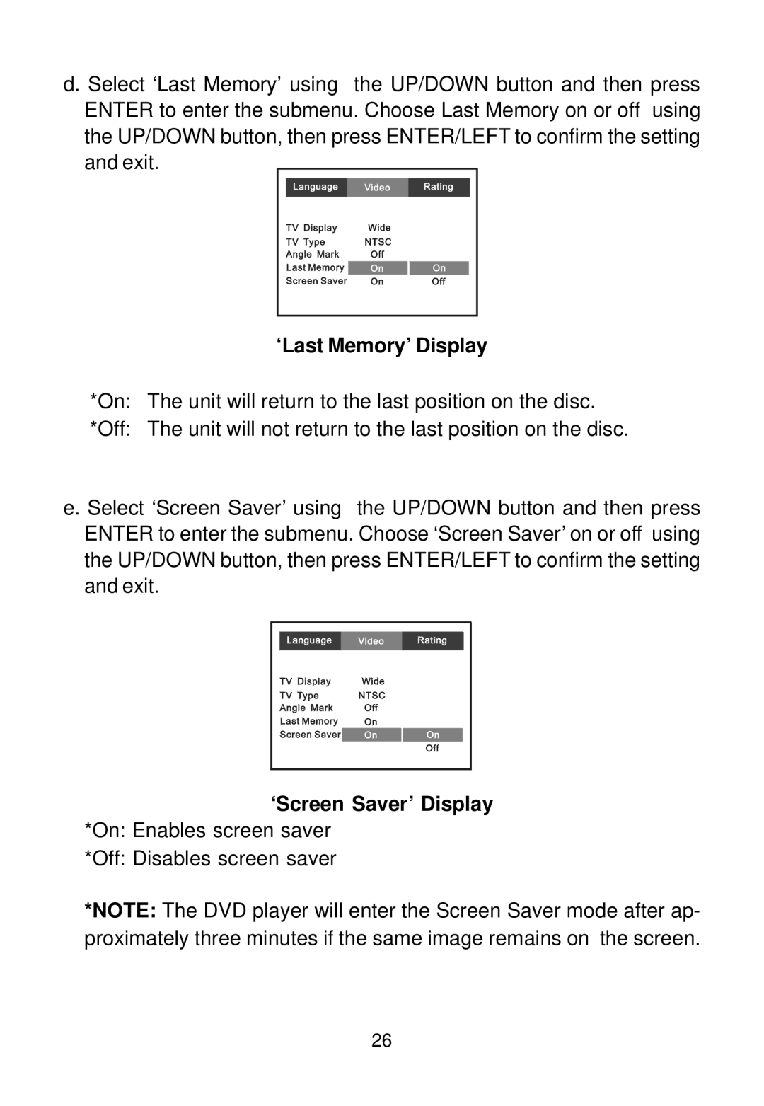 Audiovox 128-5495E, 128-7744 installation manual ‘Last Memory’ Display, ‘Screen Saver’ Display 