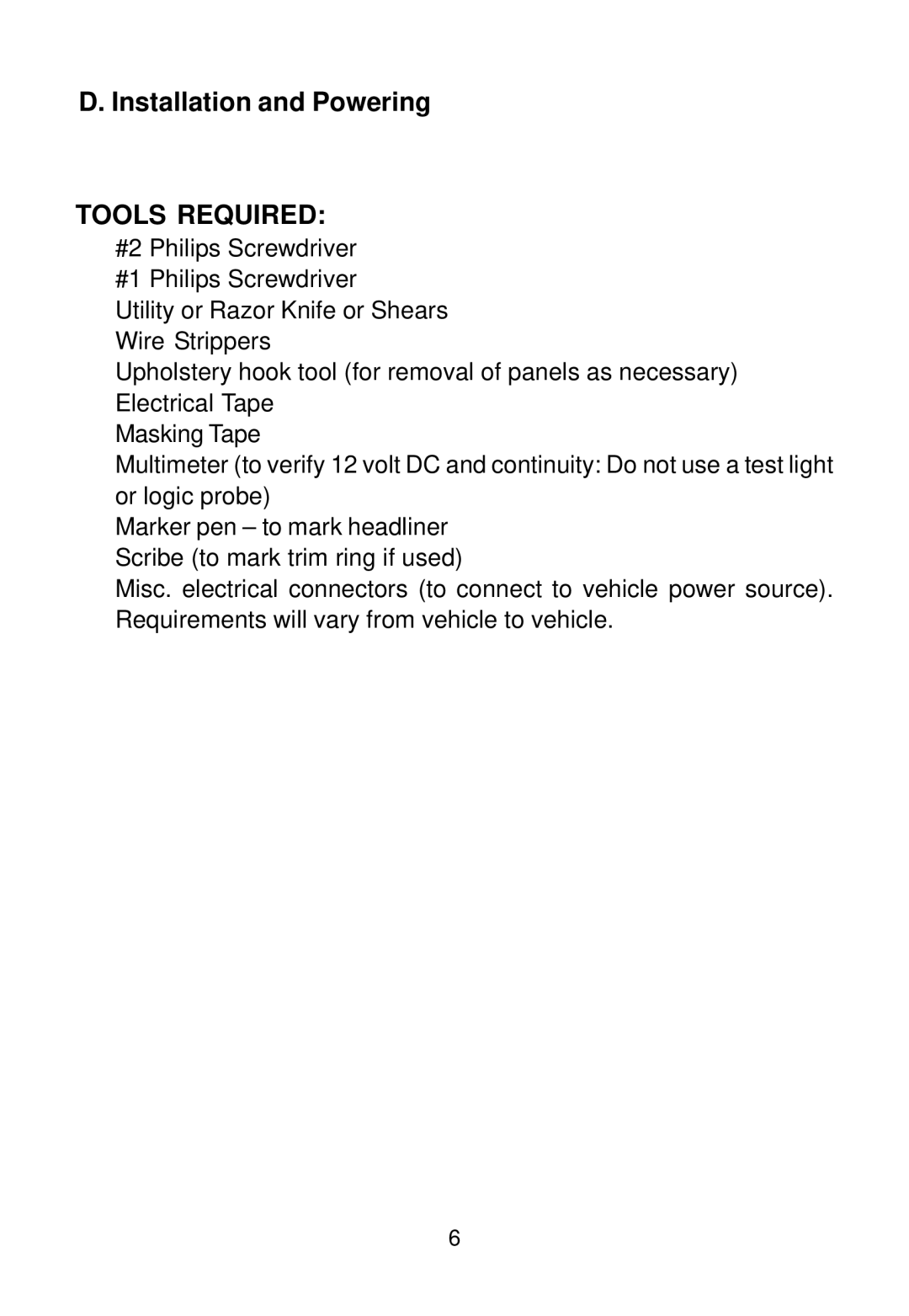 Audiovox 128-5495E, 128-7744 installation manual Installation and Powering, Tools Required 