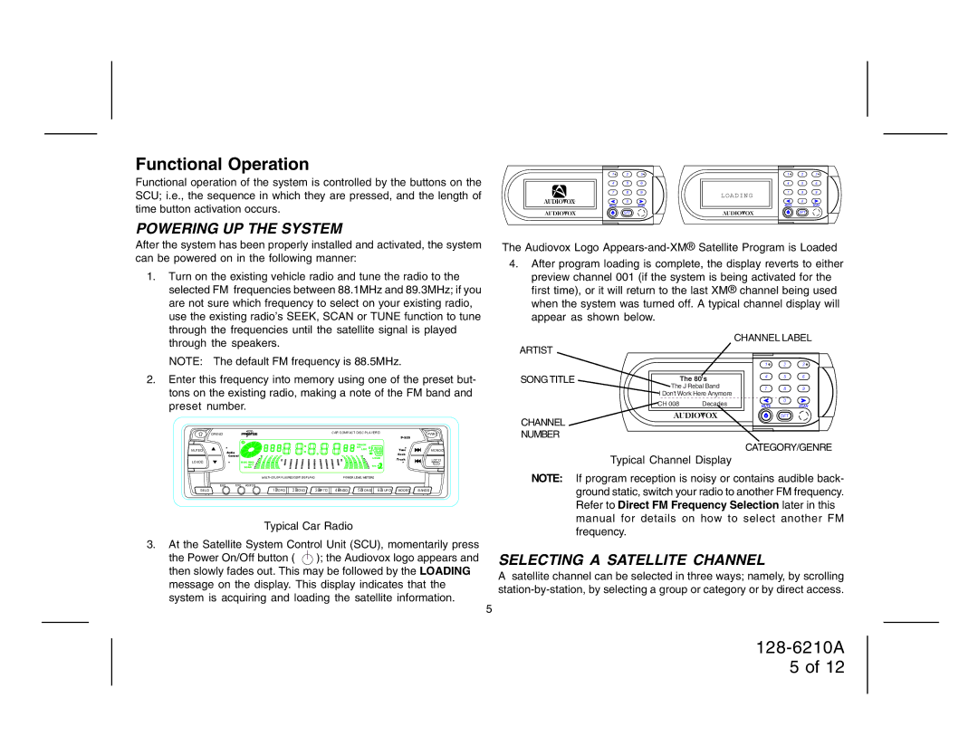 Audiovox 128-6210A manual Powering UP the System, Selecting a Satellite Channel 