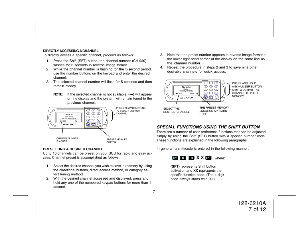 Audiovox 128-6210A manual Directly Accessing a Channel, Presetting a Desired Channel 