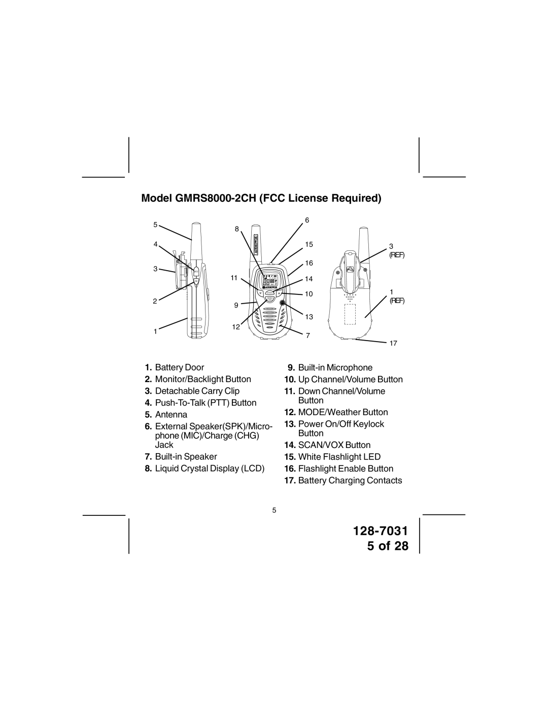 Audiovox 128-7031 owner manual Model GMRS8000-2CH FCC License Required 