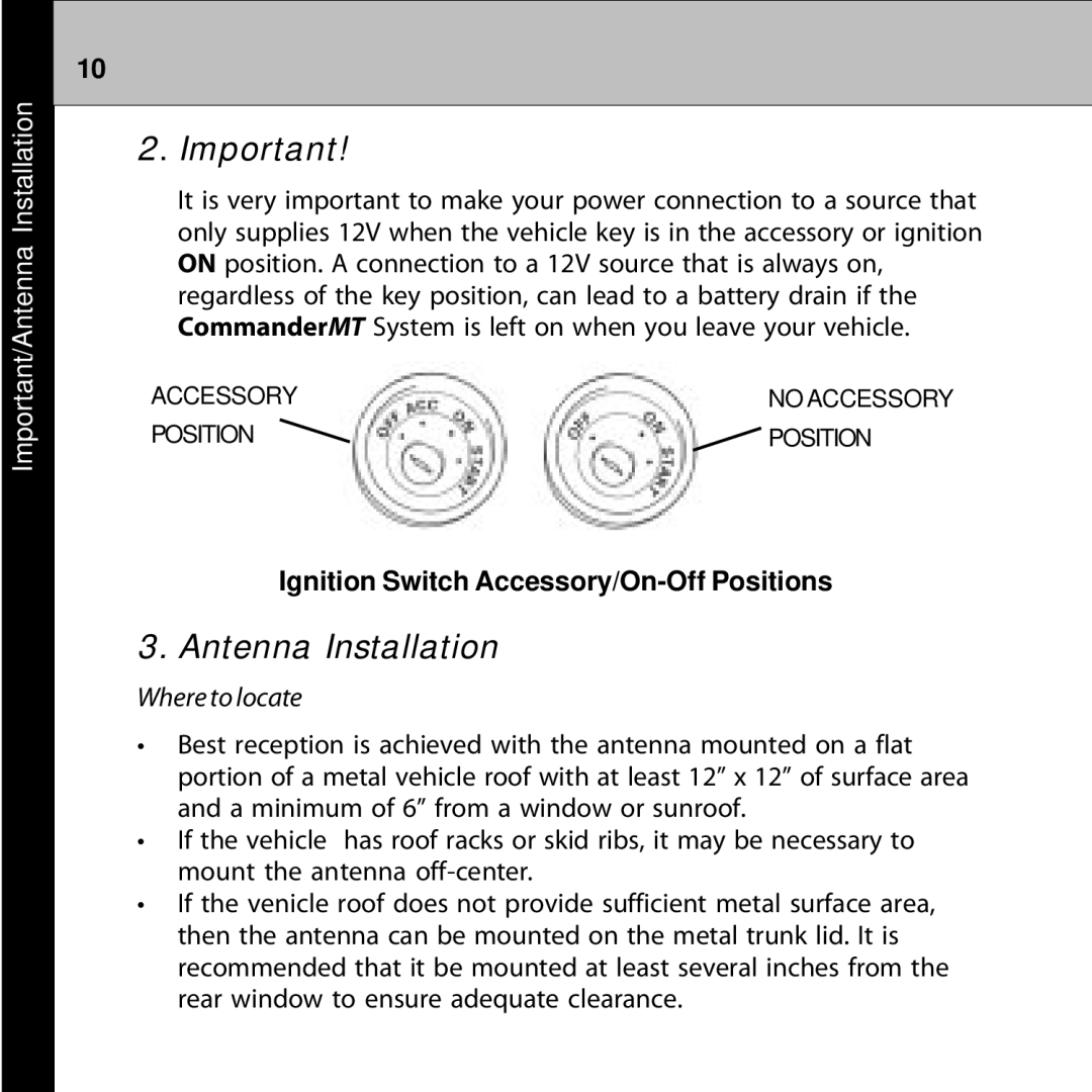 Audiovox 128-7902A manual Important/Antenna Installation 