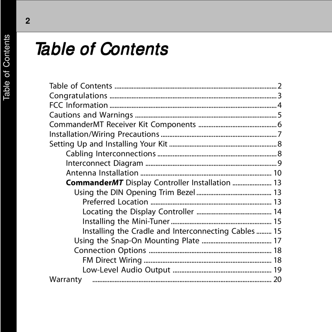 Audiovox 128-7902A manual Table of Contents 