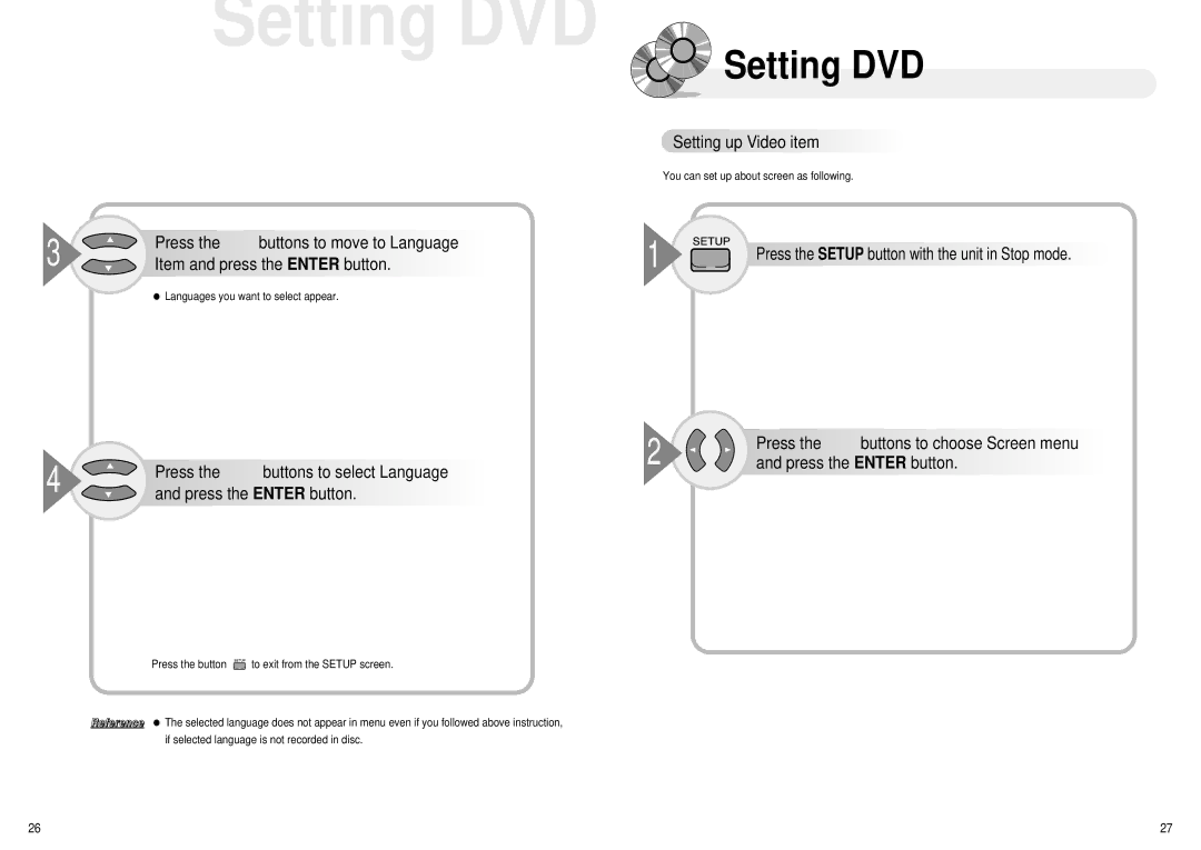 Audiovox 1286970 owner manual Setting DVD, Item and press the Enter button, Press the Enter button, Setting up Video item 