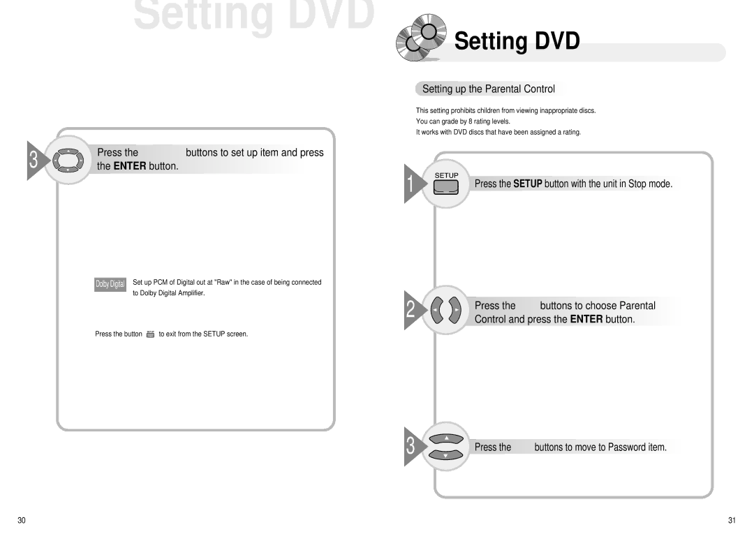 Audiovox 1286970 owner manual Setting up the Parental Control, Control and press the Enter button 