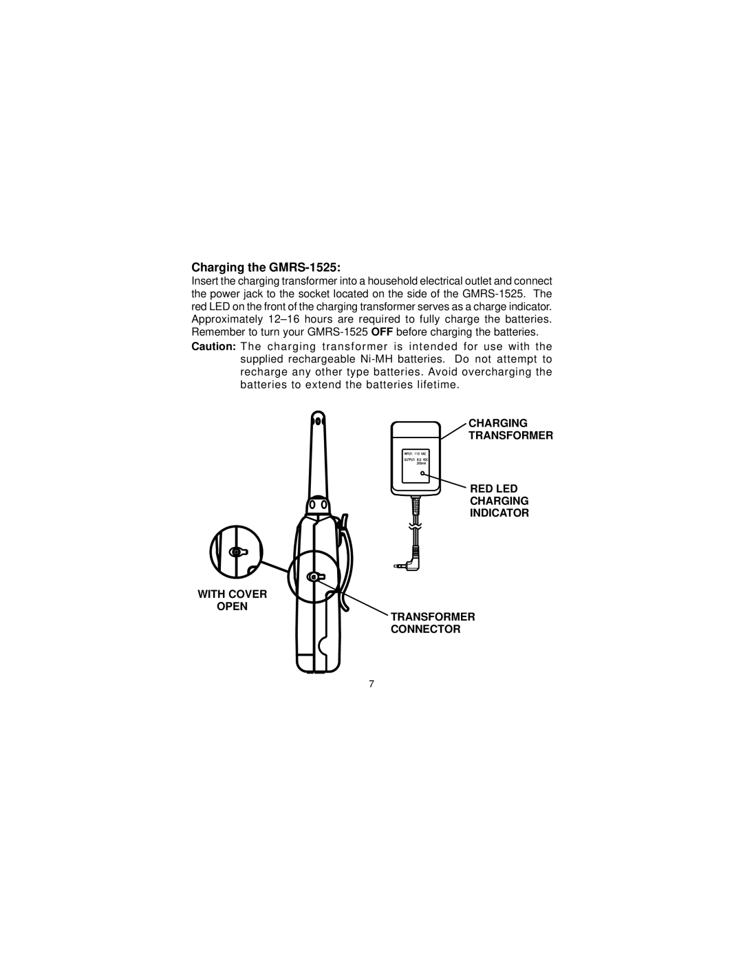 Audiovox owner manual Charging the GMRS-1525 