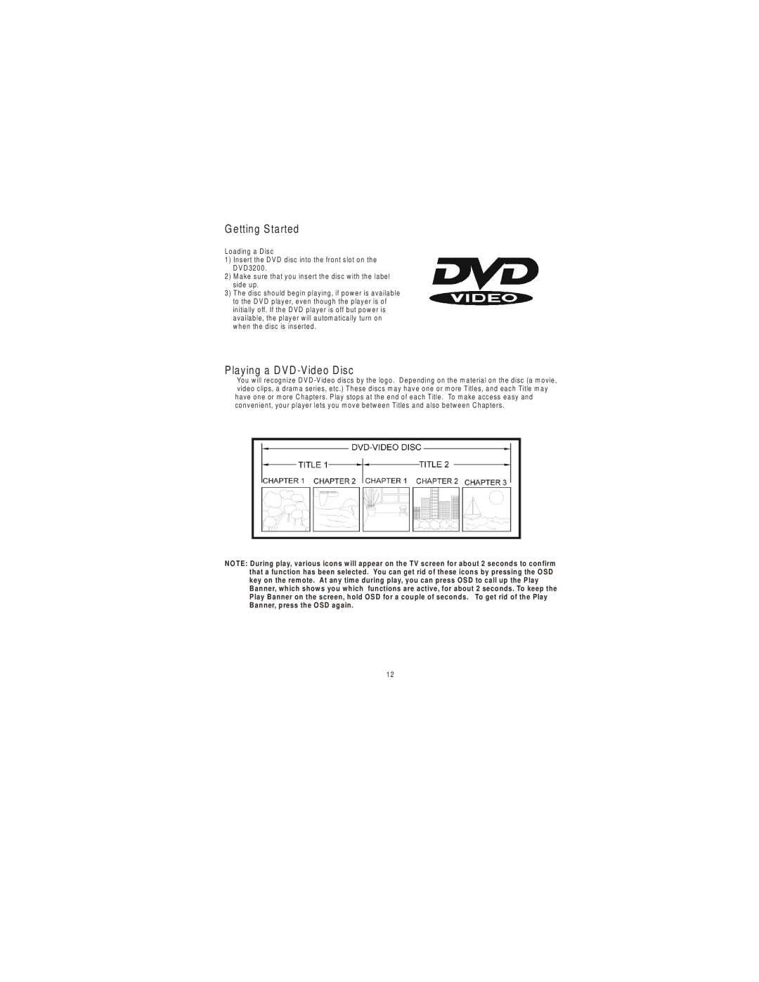 Audiovox 3200 owner manual G etting Started, Playing a DVD -Video Disc 
