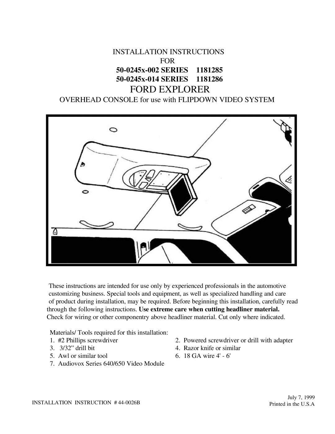 Audiovox 50-0245x-014 SERIES, 50-0245x-002 SERIES installation instructions Ford Explorer 