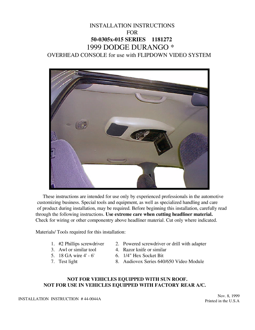 Audiovox 650, 640 installation instructions Dodge Durango 