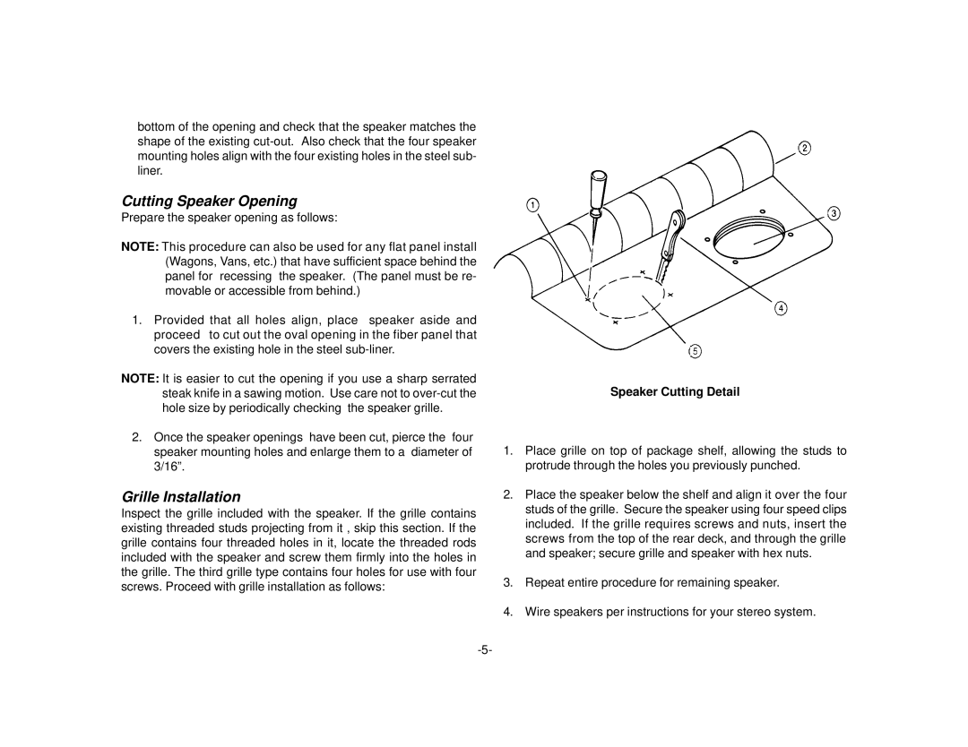 Audiovox 6x 9 owner manual Cutting Speaker Opening, Grille Installation 