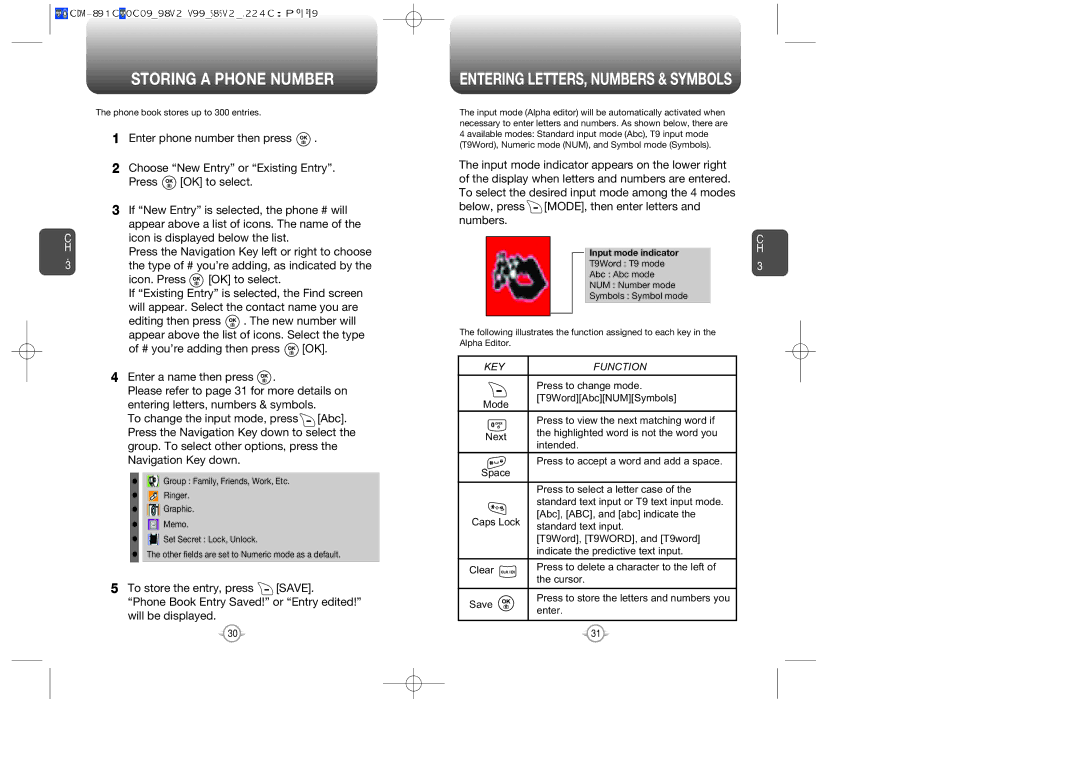 Audiovox 8910 manual Storing a Phone Number, Entering LETTERS, Numbers & Symbols 