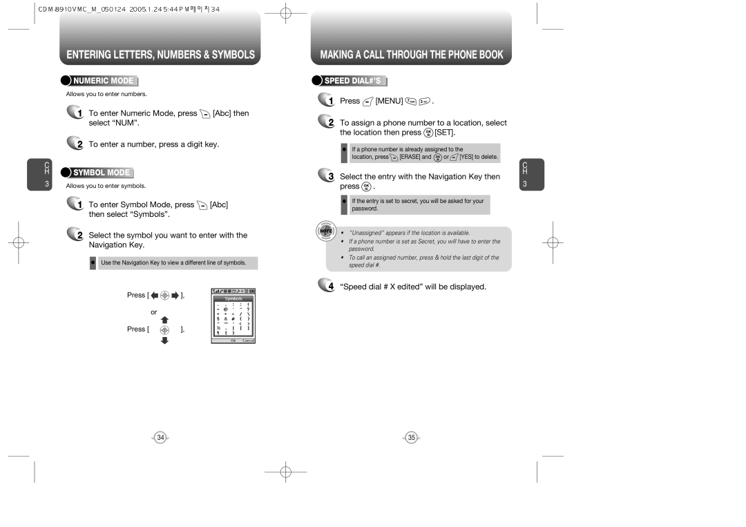 Audiovox 8910 Select the entry with the Navigation Key then press, Speed dial # X edited will be displayed, Numeric Mode 