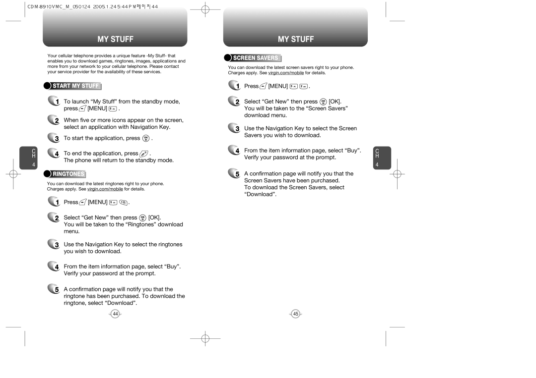 Audiovox 8910 manual Start MY Stuff, Ringtones, Screen Savers 