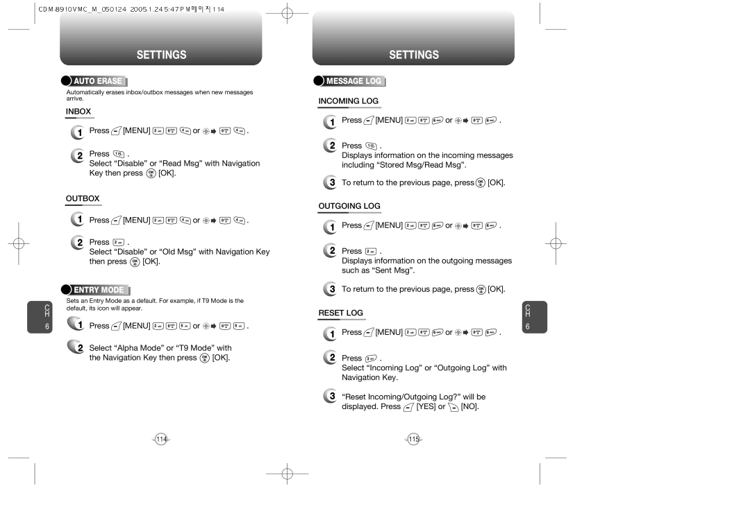 Audiovox 8910 manual Inbox, Outbox, Incoming LOG, Outgoing LOG, Reset LOG 