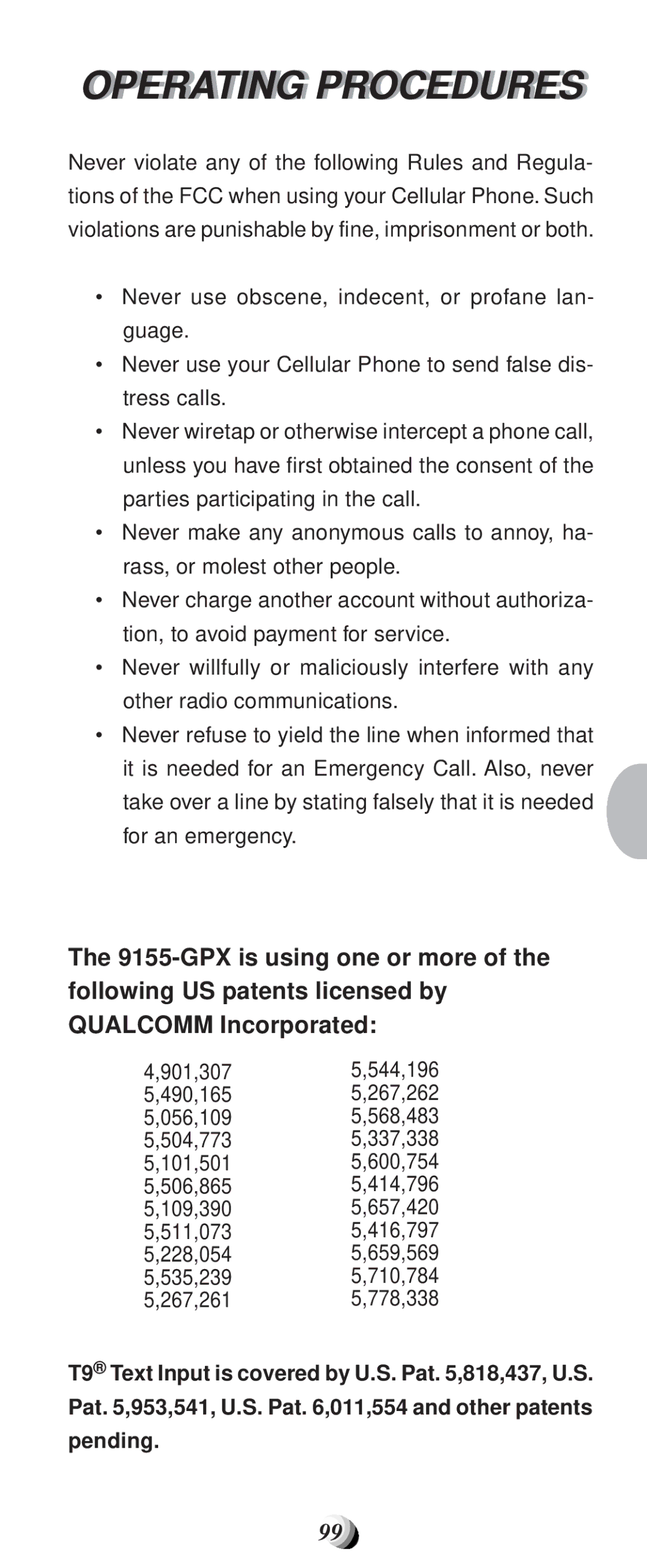 Audiovox 9155-GPX manual Operatingi Procedures 