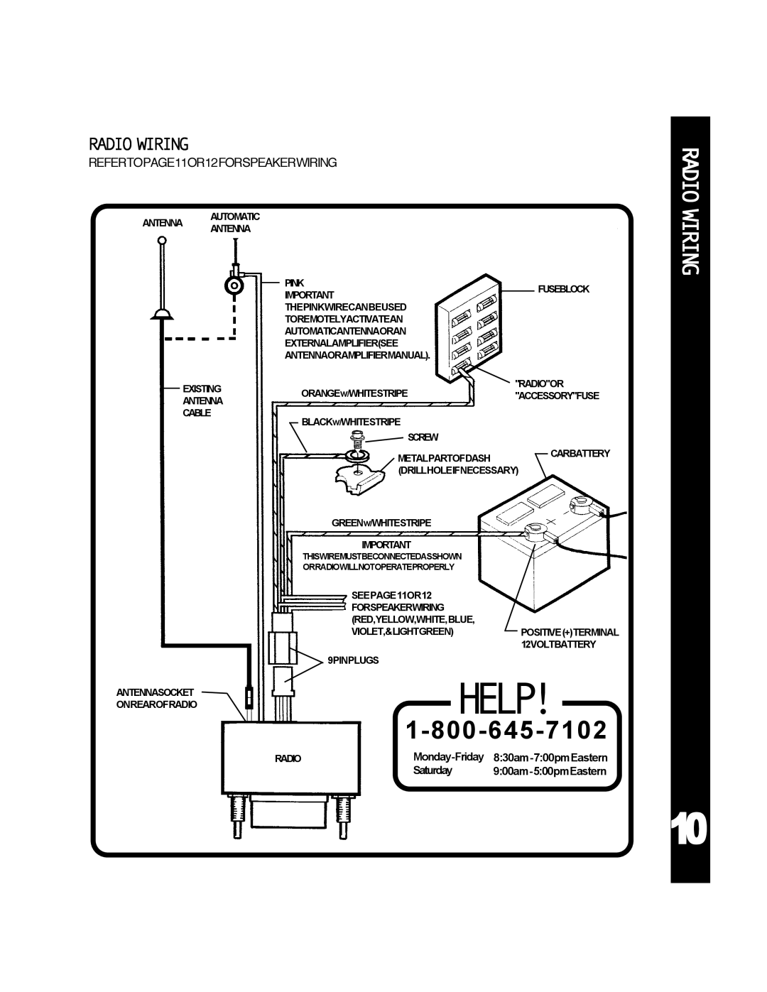 Audiovox 990 manual Radio Wiring 