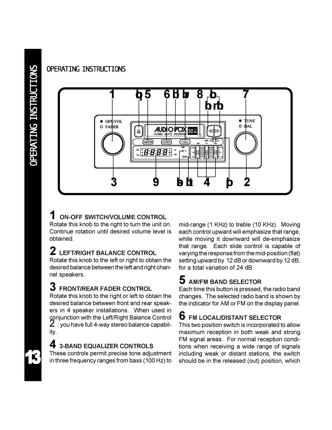 Audiovox 990 manual Operating Instructions 