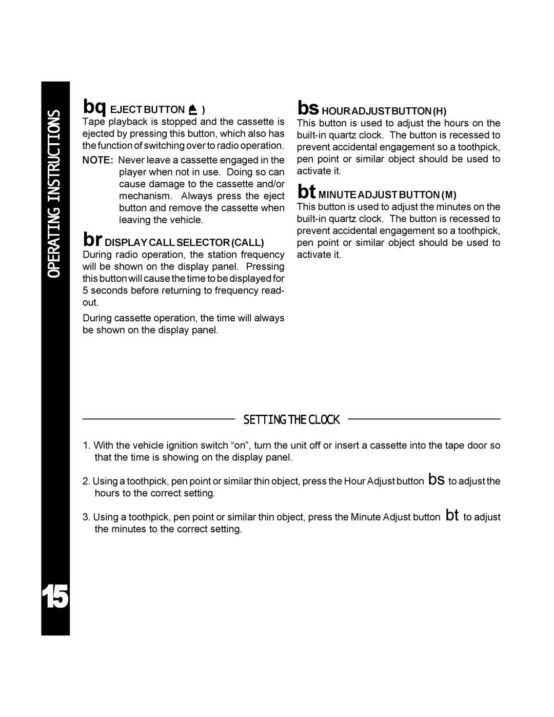 Audiovox 990 manual Settingtheclock, Bq Eject Button 