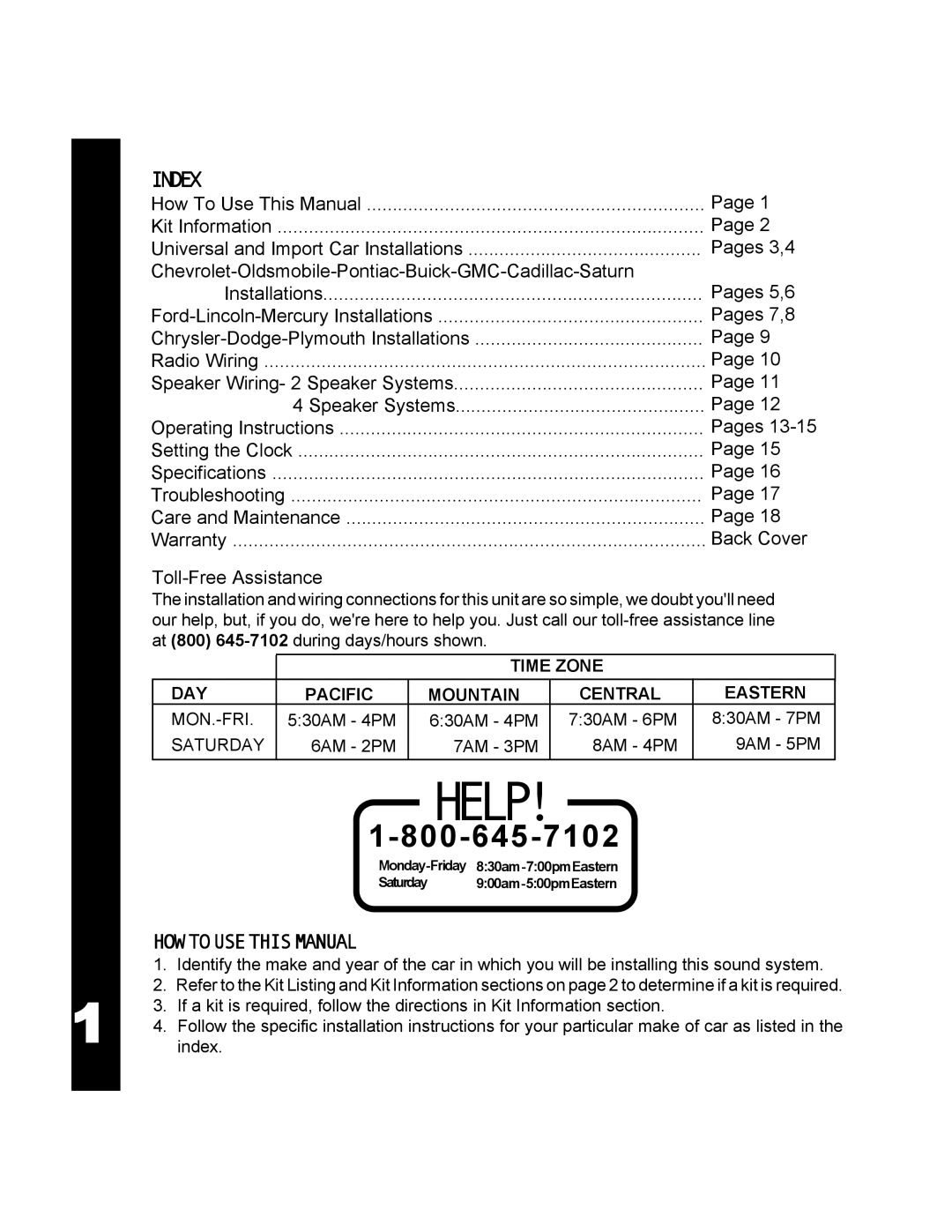 Audiovox 990 manual Help, Index 