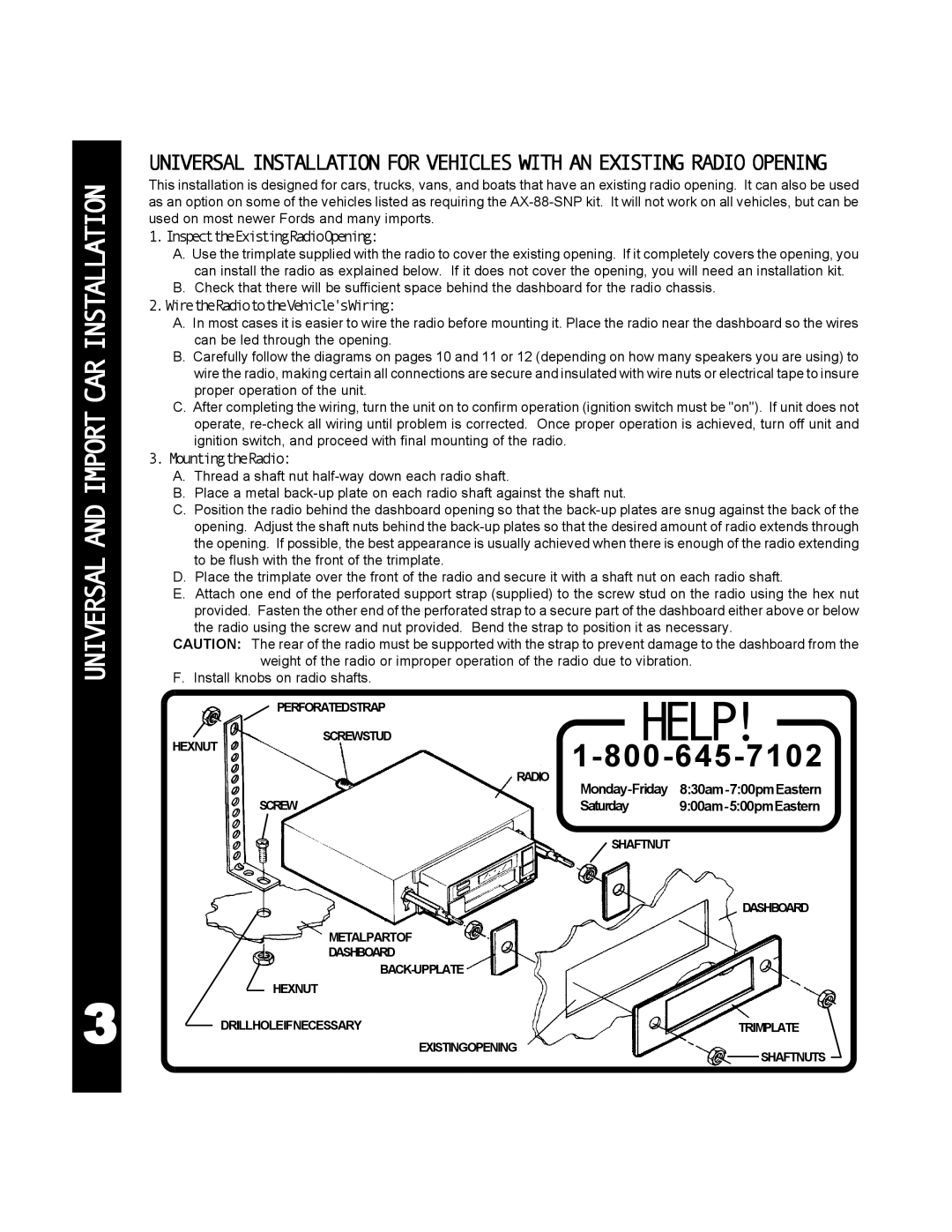 Audiovox 990 manual Universal and Import CAR Installation, InspecttheExistingRadioOpening 