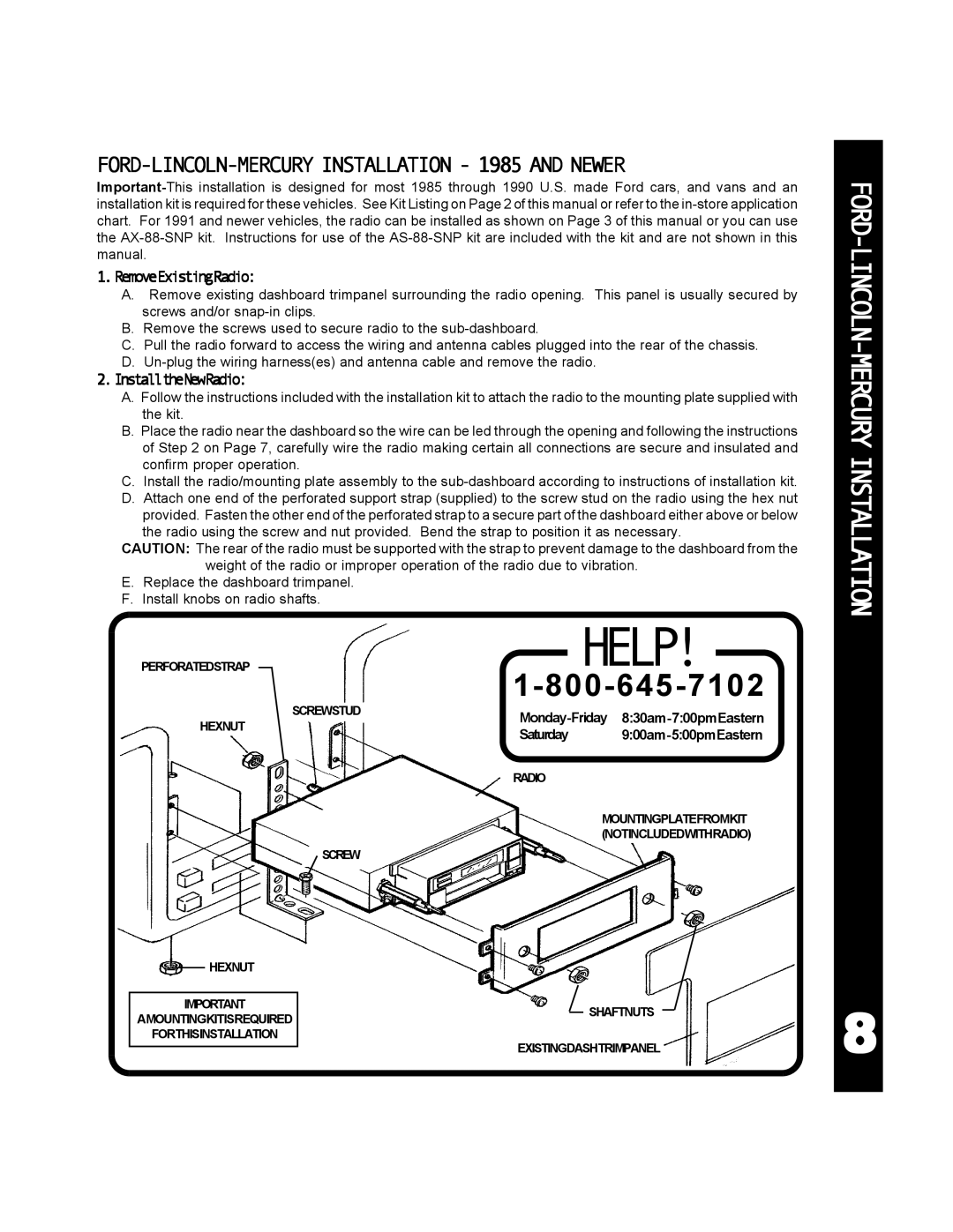 Audiovox 990 manual Help, FORD-LINCOLN-MERCURY Installation 1985 and Newer 