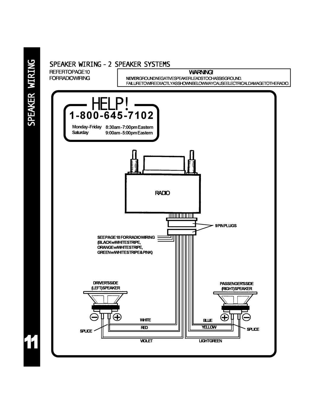 Audiovox 990 manual Wiring, SPEAKER WIRING-2SPEAKER SYSTEMS, Help, Speaker, REFERTOPAGE10, Forradiowiring 