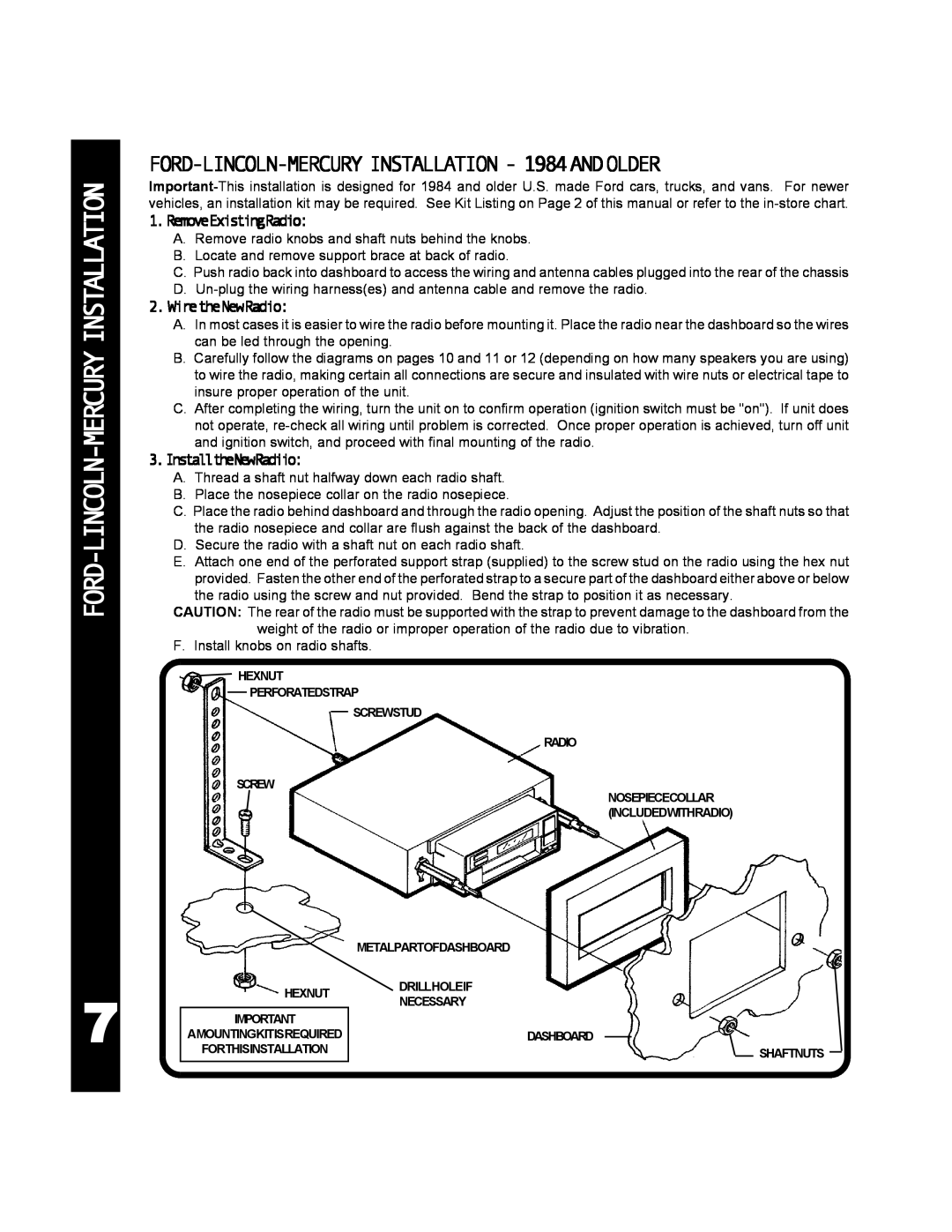 Audiovox 990 manual Ford-Lincoln-Mercuryinstallation, FORD-LINCOLN-MERCURYINSTALLATION - 1984ANDOLDER, RemoveExistingRadio 