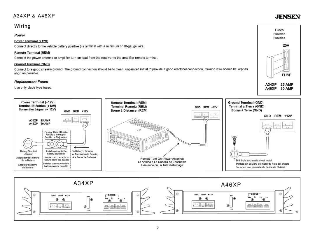 Audiovox warranty Wiring, A34XP & A46XP 