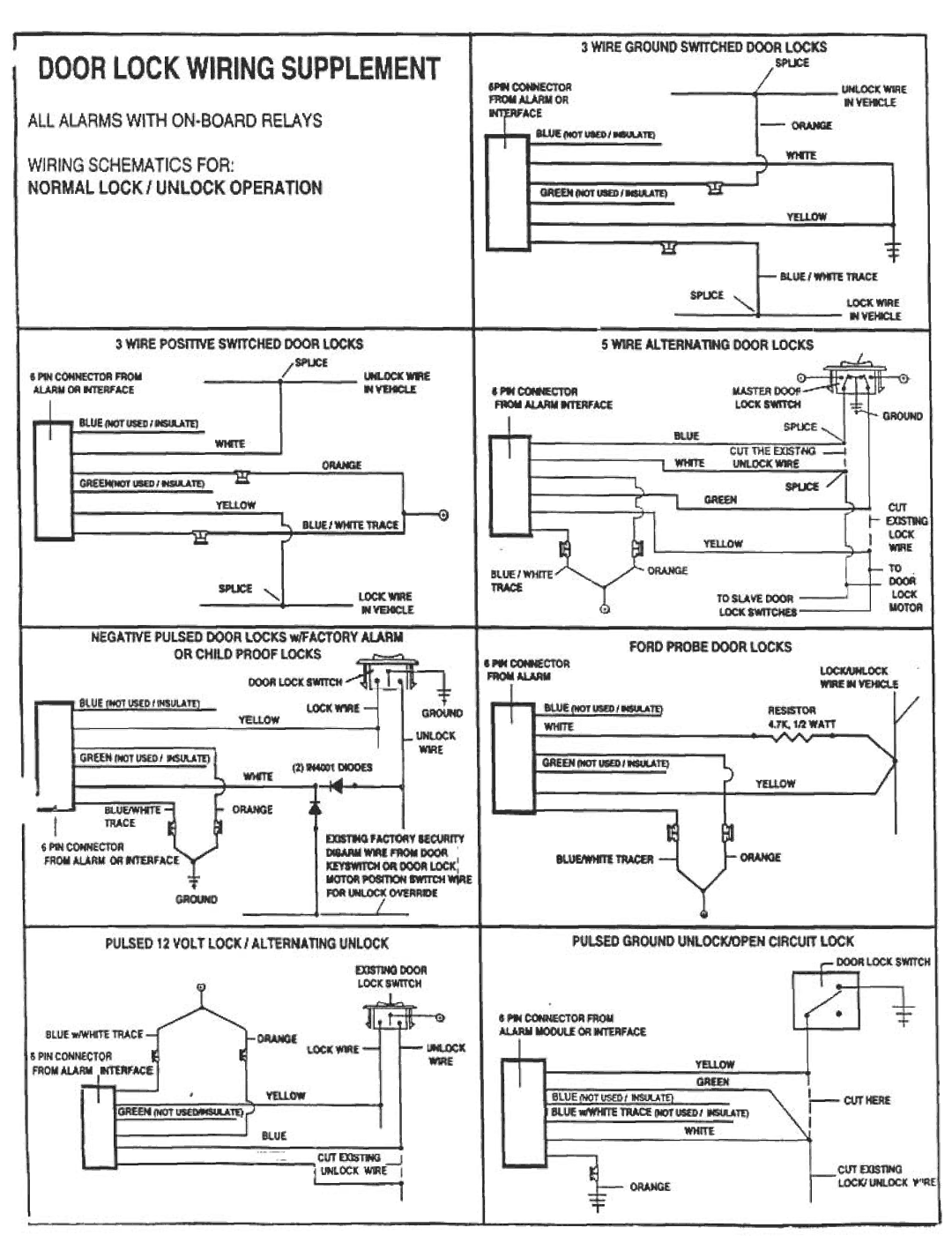 Audiovox AA-9158 manual Wiring Schematics for Normal Locki Unlock Operation, Negativepulsed DOORLOCKSw/FACTORYALARM, LI1r 