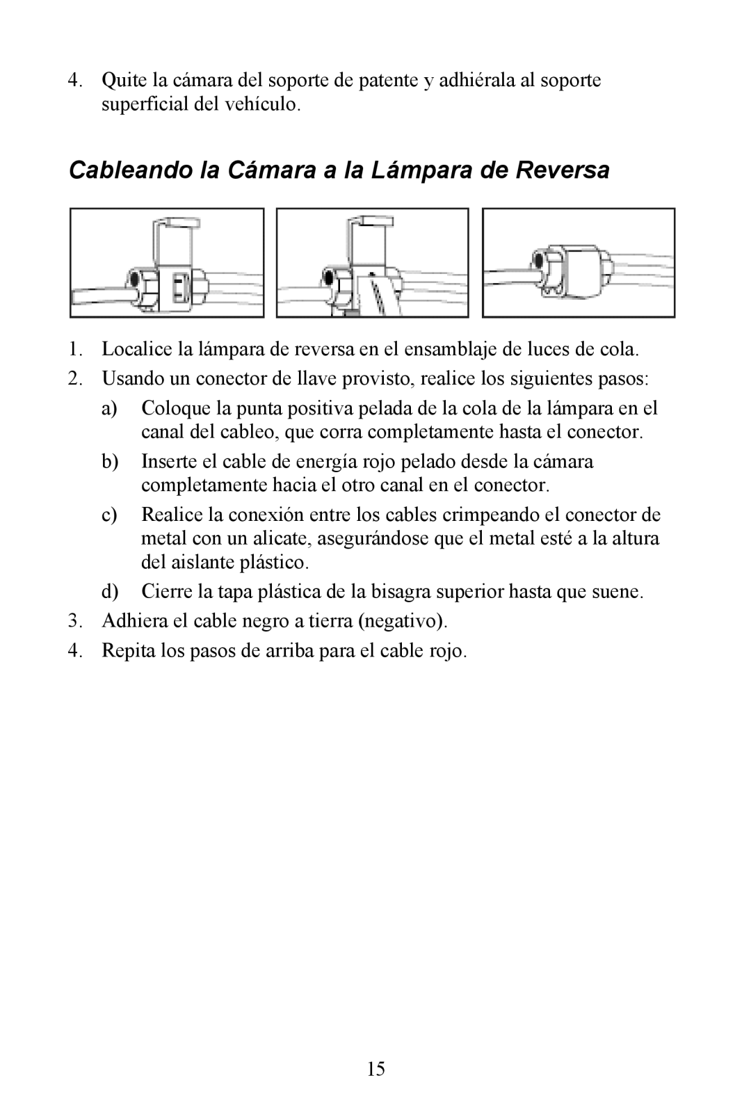 Audiovox Aca200w installation manual Cableando la Cámara a la Lámpara de Reversa 