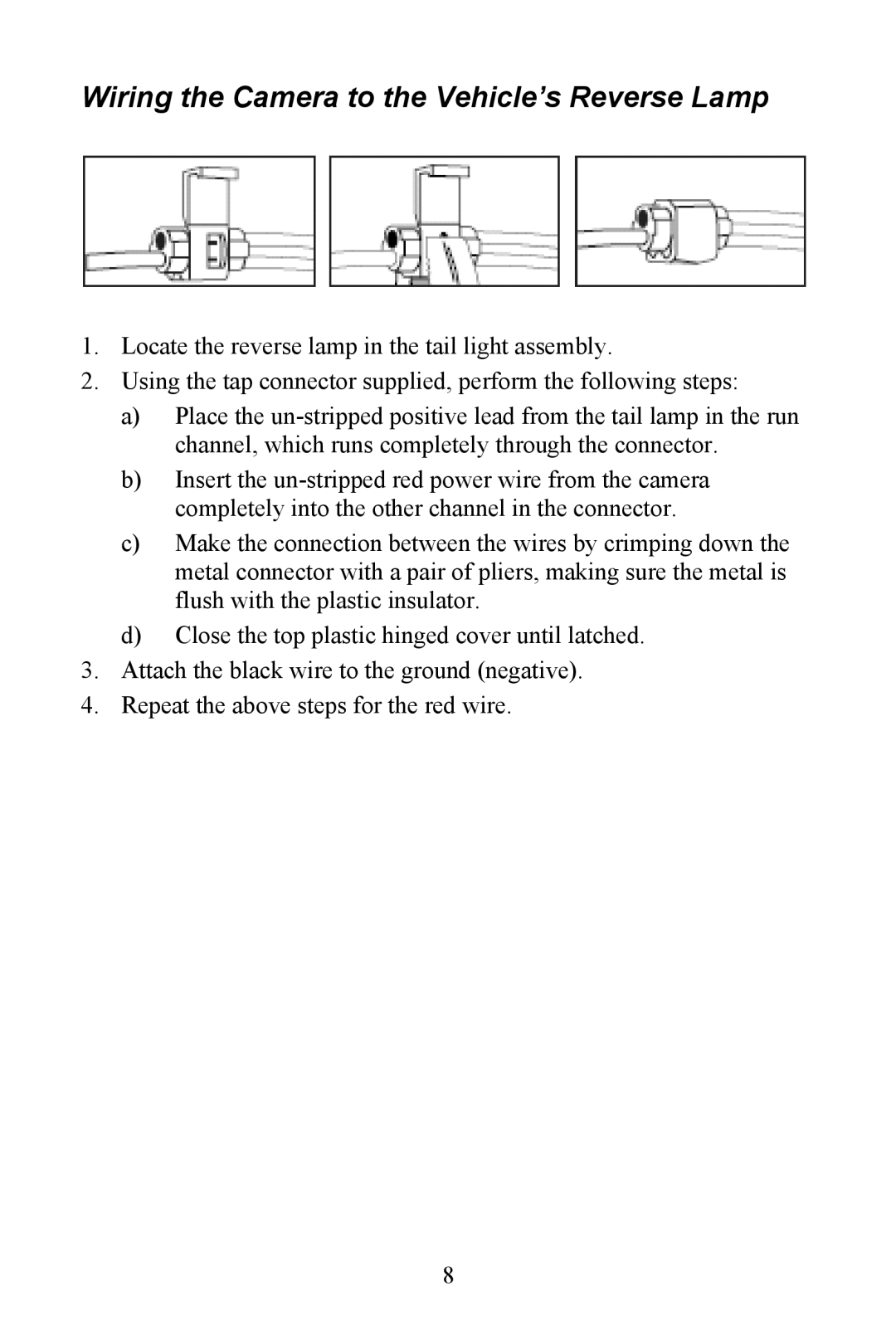 Audiovox Aca200w installation manual Wiring the Camera to the Vehicle’s Reverse Lamp 