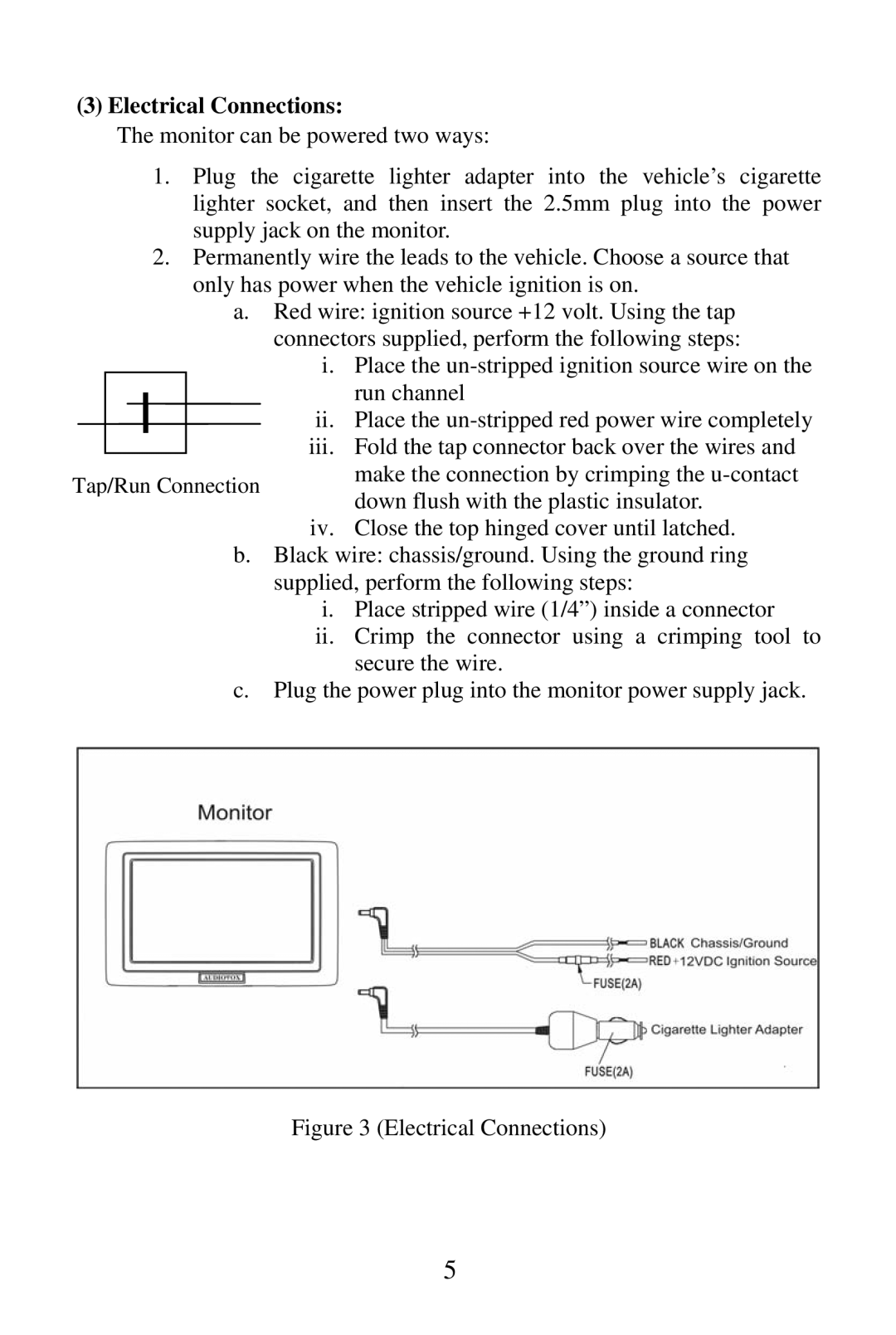 Audiovox ACA450 user manual Electrical Connections 