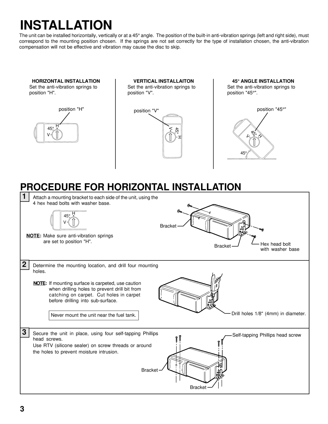 Audiovox ACC-30 installation manual Procedure for Horizontal Installation 