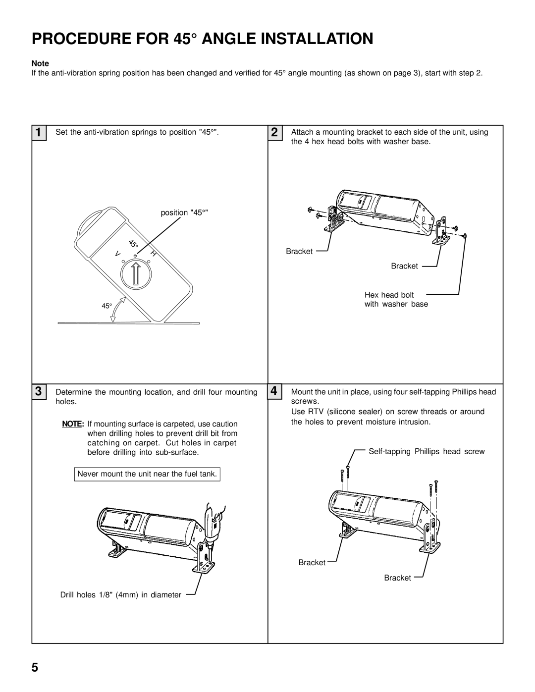 Audiovox ACC-30 installation manual Procedure for 45 Angle Installation 