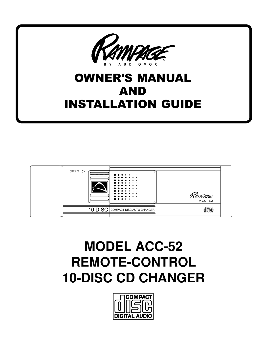 Audiovox owner manual Model ACC-52 REMOTE-CONTROL Disc CD Changer 