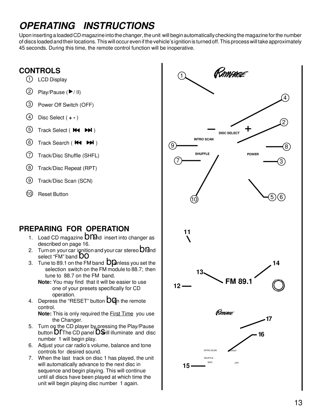 Audiovox ACC-52 owner manual Controls, Preparing for Operation 