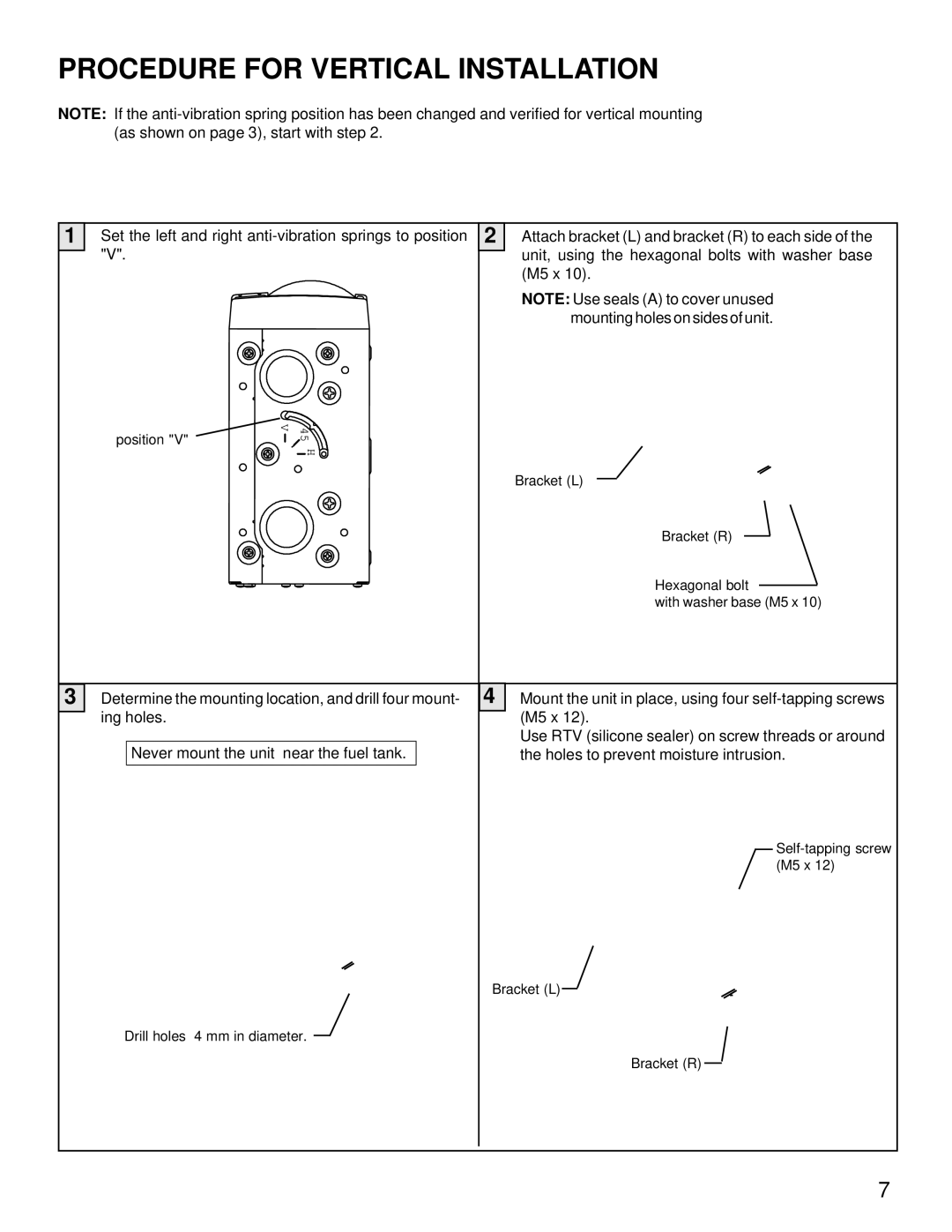 Audiovox ACC-52 owner manual Procedure for Vertical Installation 